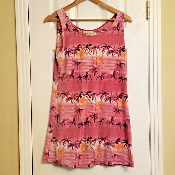 Waikiki Hawaii Womens Tank Top Swim Cover Size XL Vintage Pink Palm Trees Aloha - Picture 1 of 8